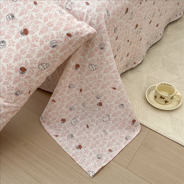 91家纺网 家纺一手货源 找家纺 麦乐迪 2025新款A类云感双层纱印花床单 月野兔-粉