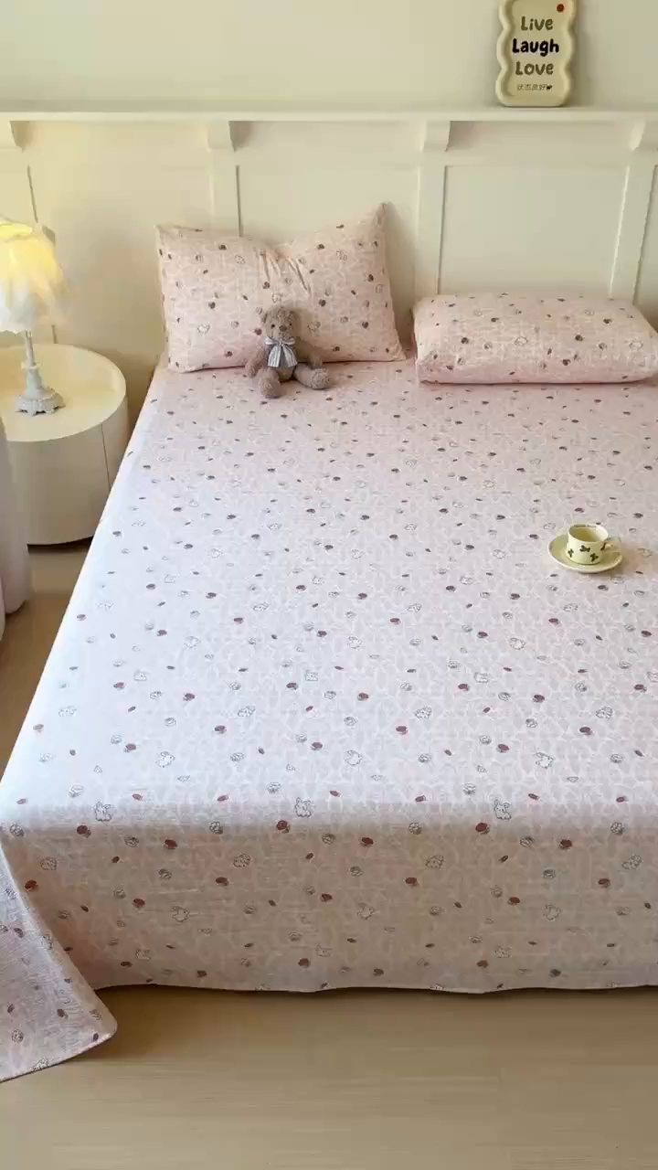 91家纺网 家纺一手货源 找家纺 麦乐迪 2025新款A类云感双层纱印花床单 月野兔-粉