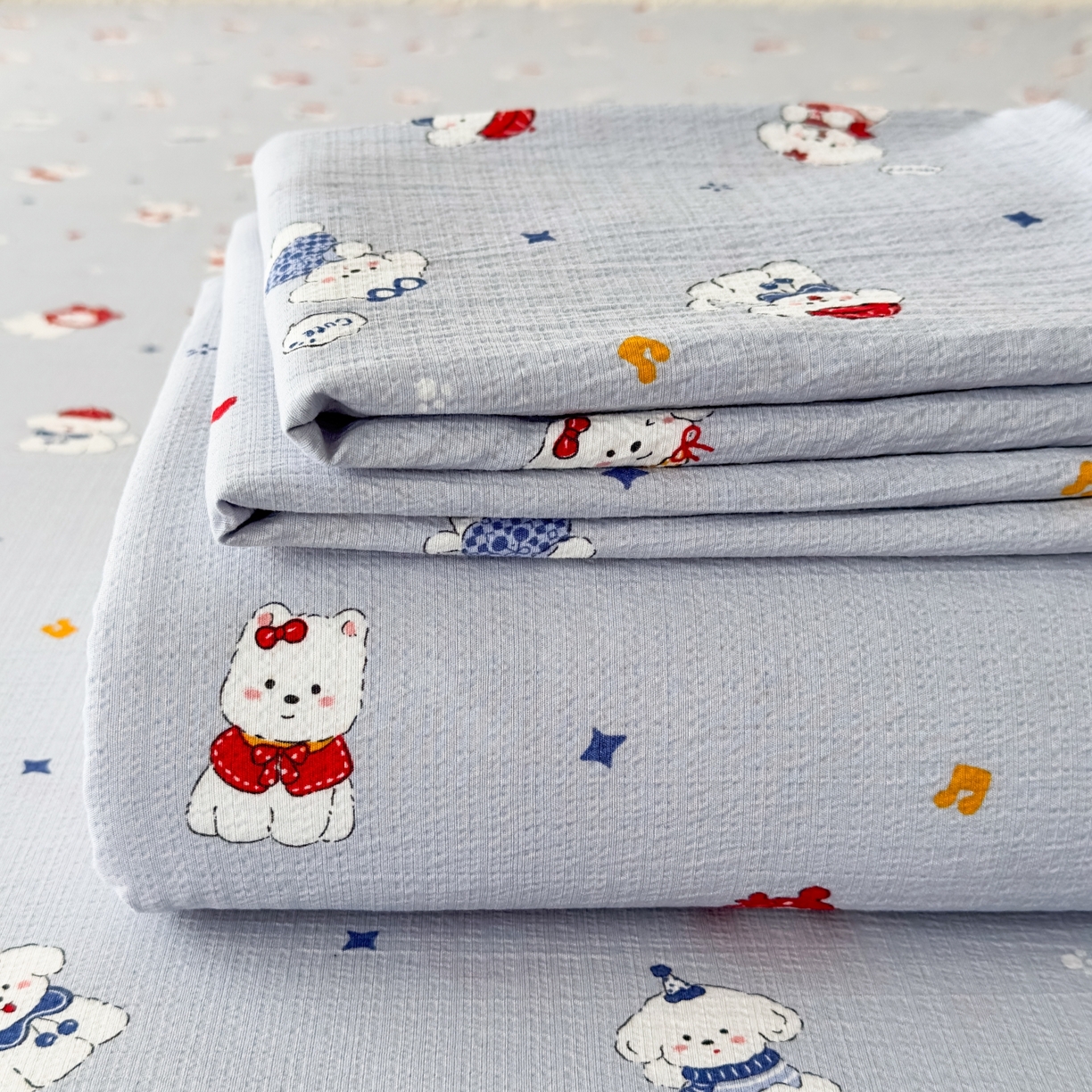 麦乐迪 2025新款A类云感双层纱印花床单 湛蓝萌犬