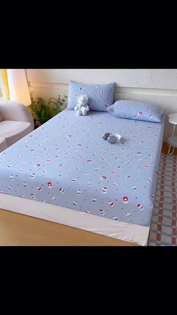 91家纺网 家纺一手货源 找家纺 麦乐迪 2025新款A类云感双层纱印花床单 湛蓝萌犬