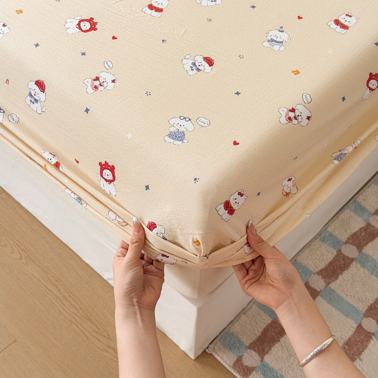 91家纺网 家纺一手货源 找家纺 麦乐迪 2025新款A类云感双层纱印花床笠 萌趣乐园