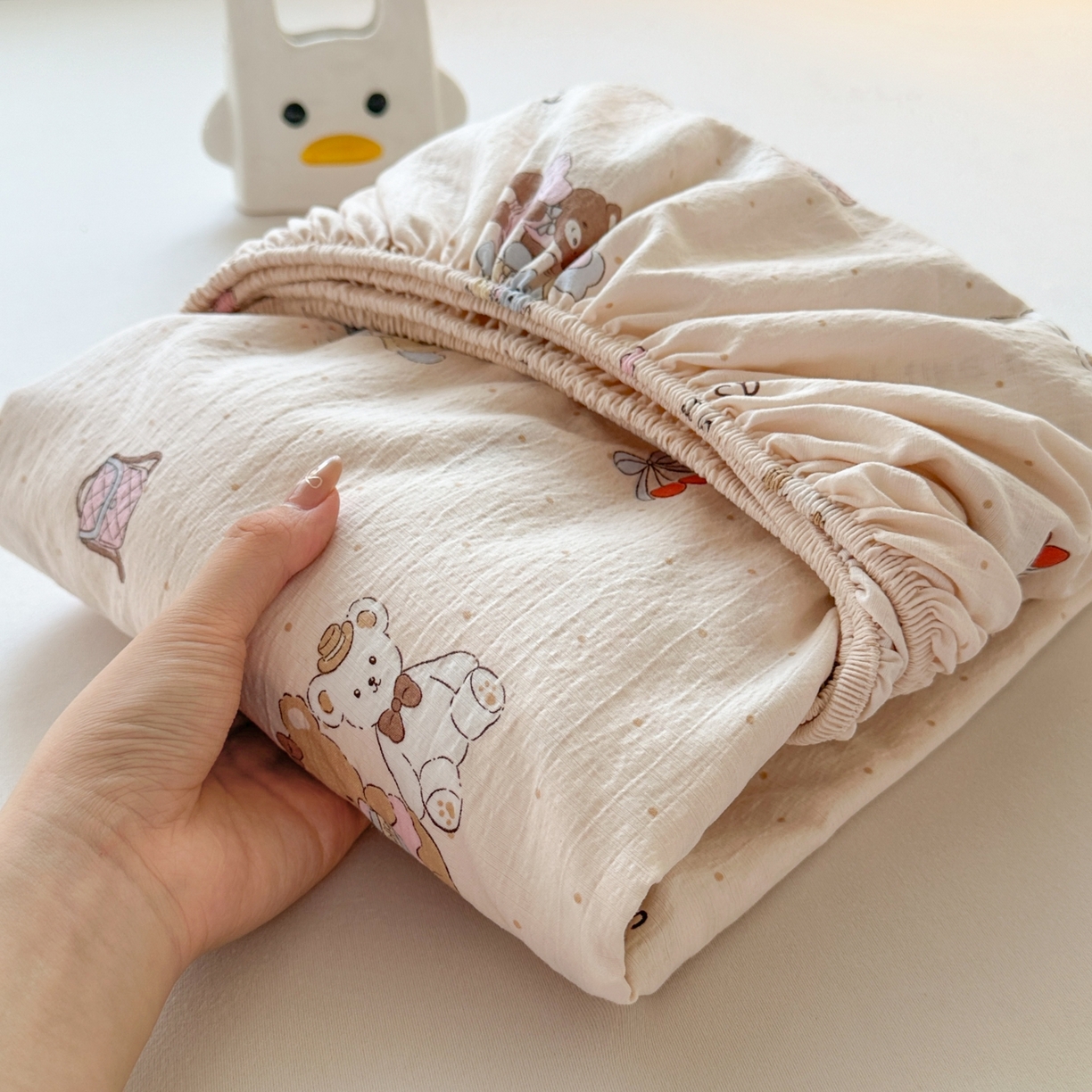 麦乐迪 2025新款A类云感双层纱印花床笠 熊趣甜梦