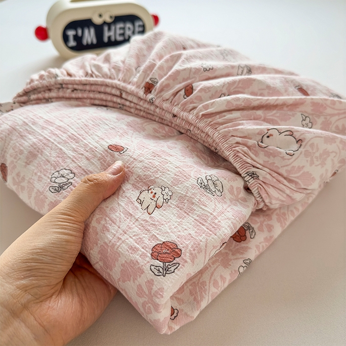 麦乐迪 2025新款A类云感双层纱印花床笠 月野兔-粉