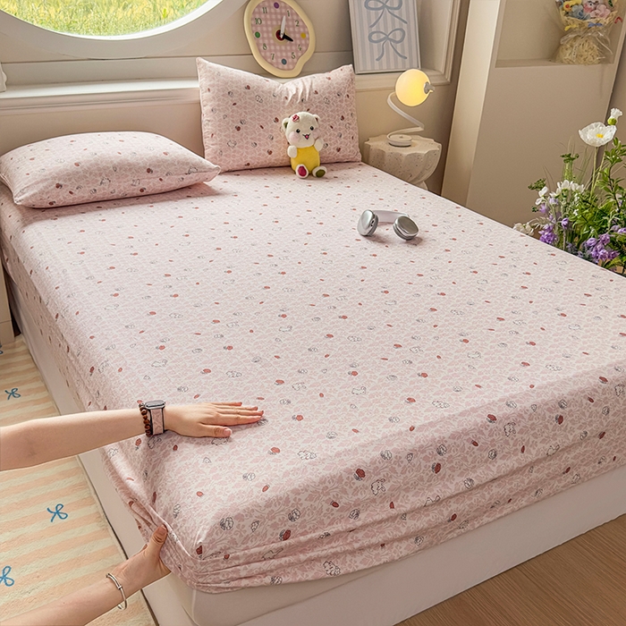 91家纺网 家纺一手货源 找家纺 麦乐迪 2025新款A类云感双层纱印花床笠 月野兔-粉