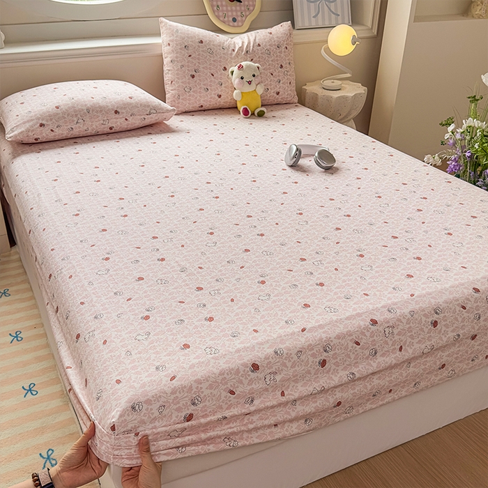 91家纺网 家纺一手货源 找家纺 麦乐迪 2025新款A类云感双层纱印花床笠 月野兔-粉