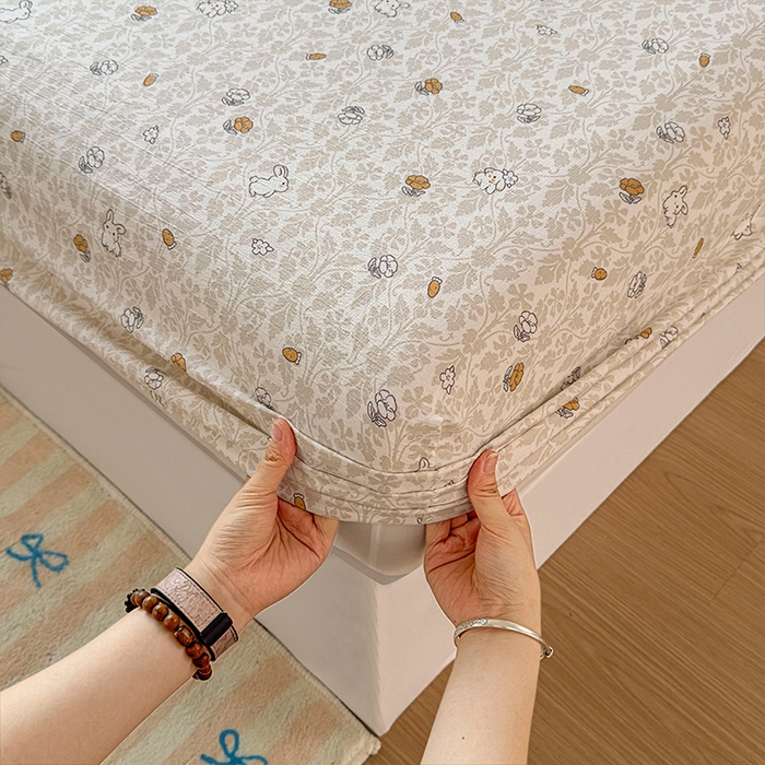 91家纺网 家纺一手货源 找家纺 麦乐迪 2025新款A类云感双层纱印花床笠 月野兔-灰