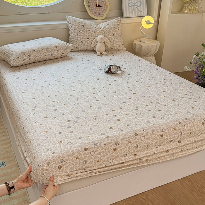 91家纺网 家纺一手货源 找家纺 麦乐迪 2025新款A类云感双层纱印花床笠 月野兔-灰