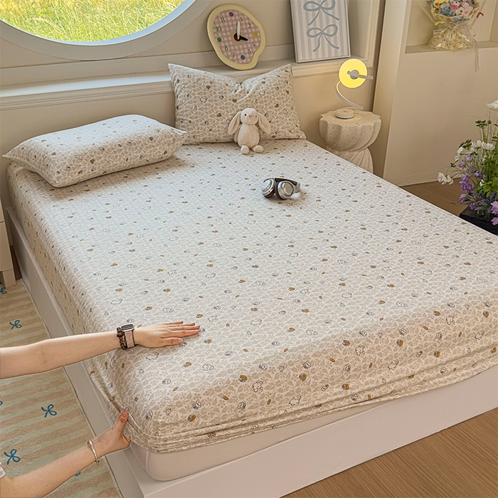 91家纺网 家纺一手货源 找家纺 麦乐迪 2025新款A类云感双层纱印花床笠 月野兔-灰