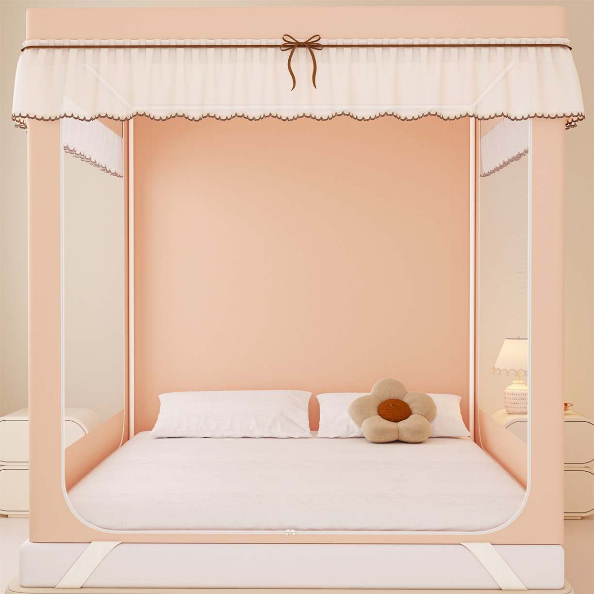 91家纺网 家纺一手货源 找家纺 艾晶美家纺有限公司 2025新款大版花卡通家用坐式遮光床帘蚊帐 萌萌兔