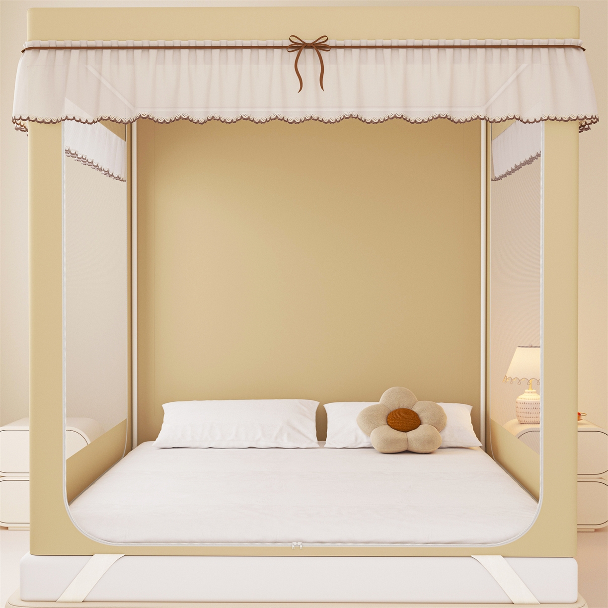 91家纺网 家纺一手货源 找家纺 艾晶美家纺有限公司 2025新款大版花卡通家用坐式遮光床帘蚊帐 音乐猫