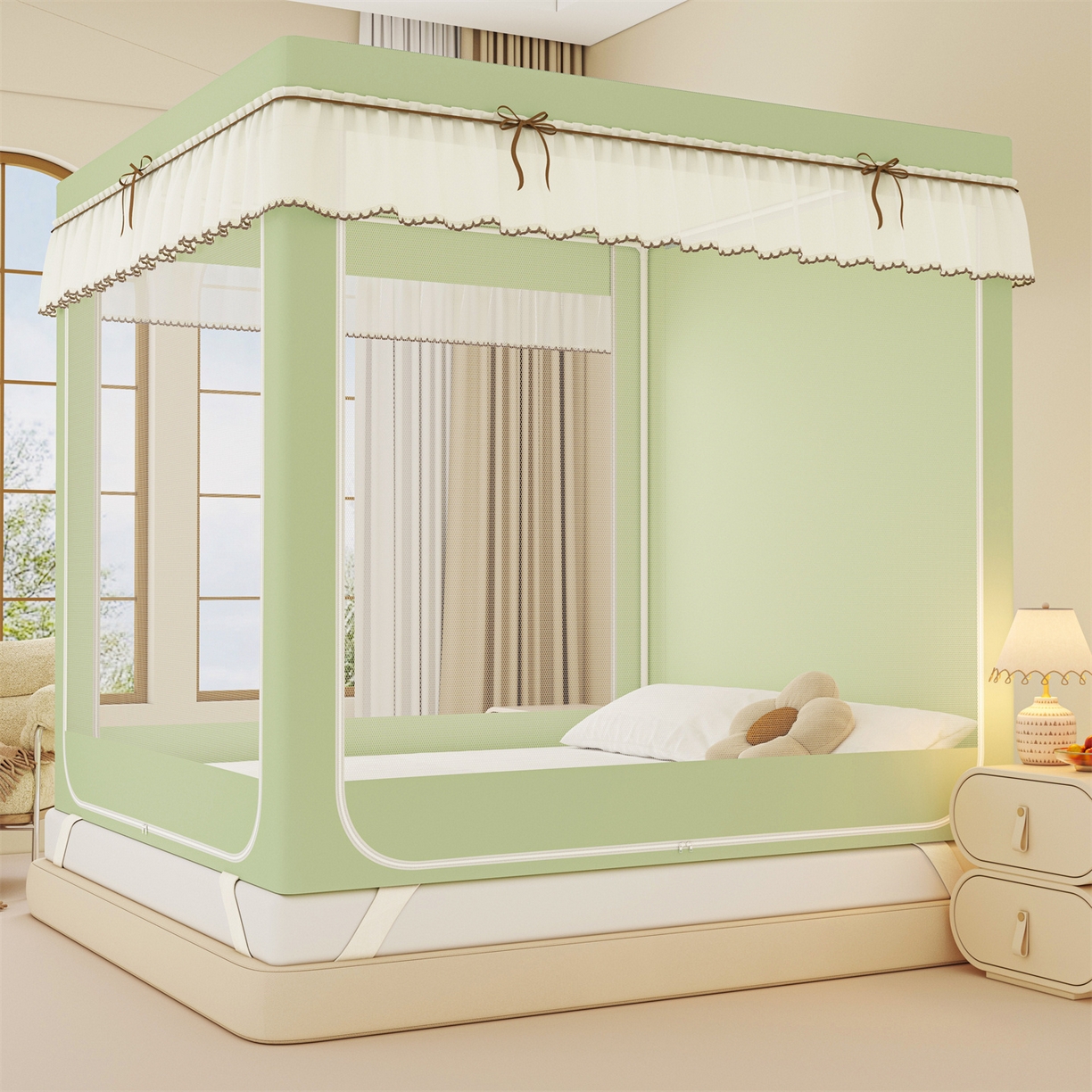 91家纺网 家纺一手货源 找家纺 艾晶美家纺有限公司 2025新款大版花卡通家用坐式遮光床帘蚊帐 帅气狗