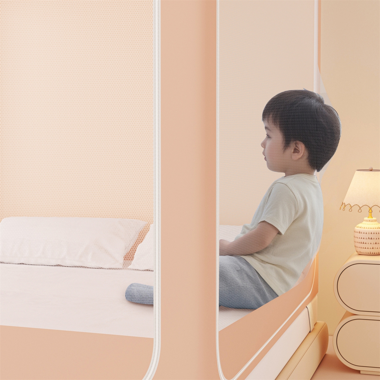 91家纺网 家纺一手货源 找家纺 艾晶美家纺有限公司 2025新款大版花卡通家用坐式遮光床帘蚊帐 萌萌兔