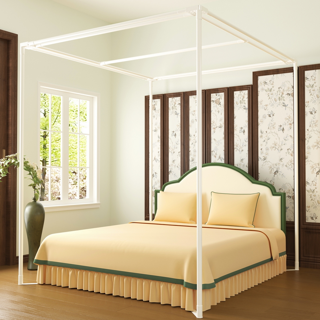 91家纺网 家纺一手货源 找家纺 艾晶美家纺有限公司 2025新款新中风双层双杆5面遮光落地宫廷蚊帐 云纱梦境