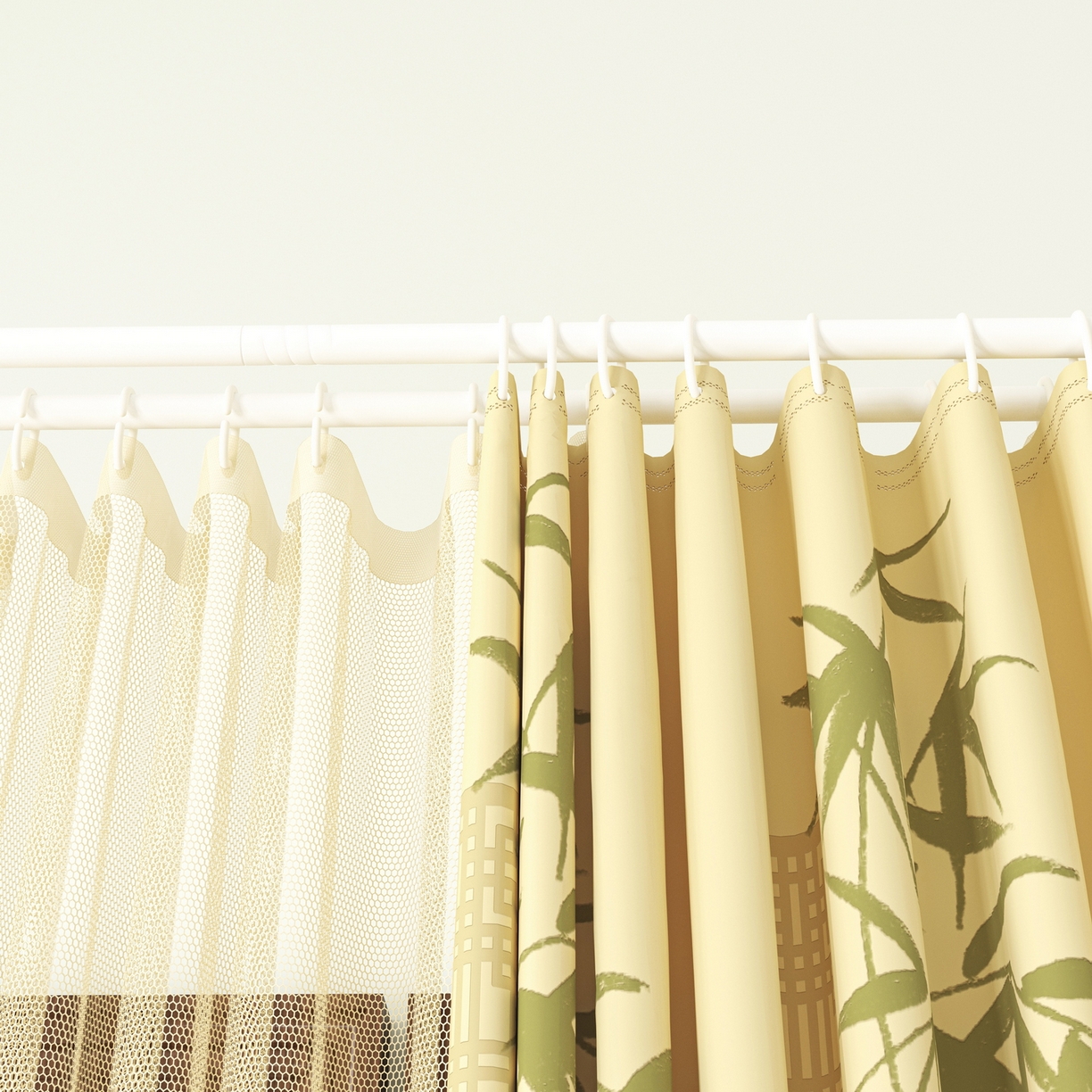 91家纺网 家纺一手货源 找家纺 艾晶美家纺有限公司 2025新款新中风双层双杆5面遮光落地宫廷蚊帐 竹韵绕阁