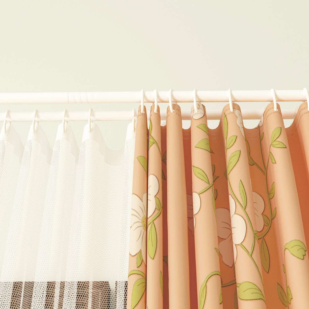 91家纺网 家纺一手货源 找家纺 艾晶美家纺有限公司 2025新款新中风双层双杆5面遮光落地宫廷蚊帐 花簇橘裳