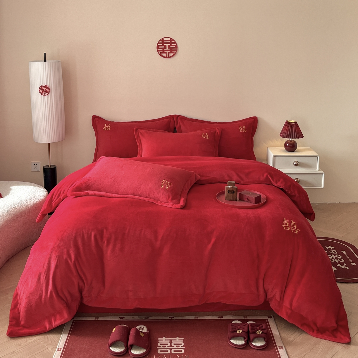 91家纺网 家纺一手货源 找家纺 （总）欧乐蒂 2025新款婚庆款牛奶绒刺绣系列四件套-唯一