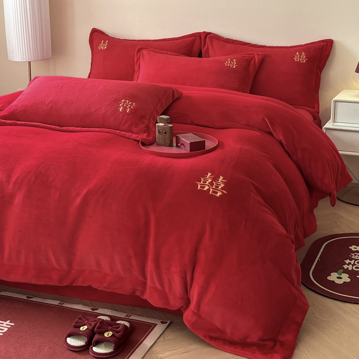 91家纺网 家纺一手货源 找家纺 （总）欧乐蒂 2025新款婚庆款牛奶绒刺绣系列四件套-唯一