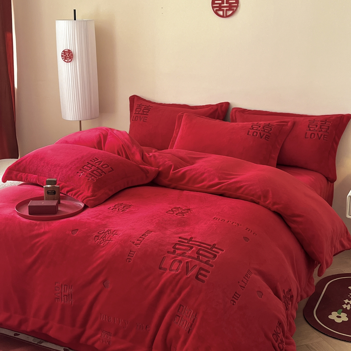 91家纺网 家纺一手货源 找家纺 （总）欧乐蒂 2025新款高克重牛奶绒刺绣四件套-家家有喜