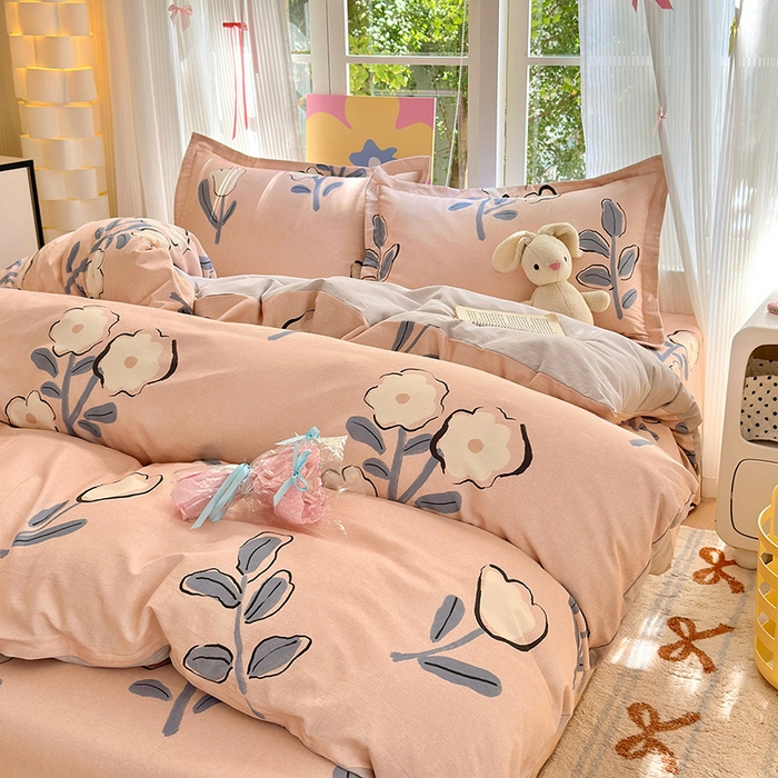 91家纺网 家纺一手货源 找家纺 拾物记 2025新款A类全棉纯棉加厚超柔磨毛四件套（提供 买家秀 质检报告和实验视频） 千芬里-桔