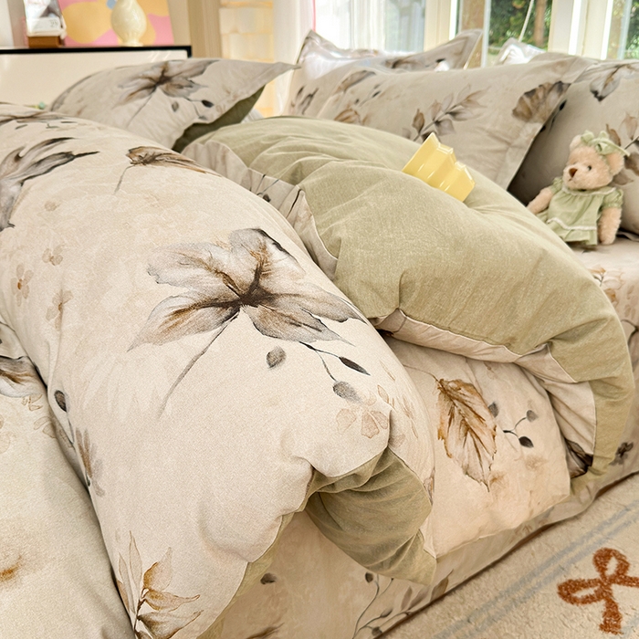 91家纺网 家纺一手货源 找家纺 拾物记 2025新款A类全棉纯棉加厚超柔磨毛四件套（提供 买家秀 质检报告和实验视频） 衫叶