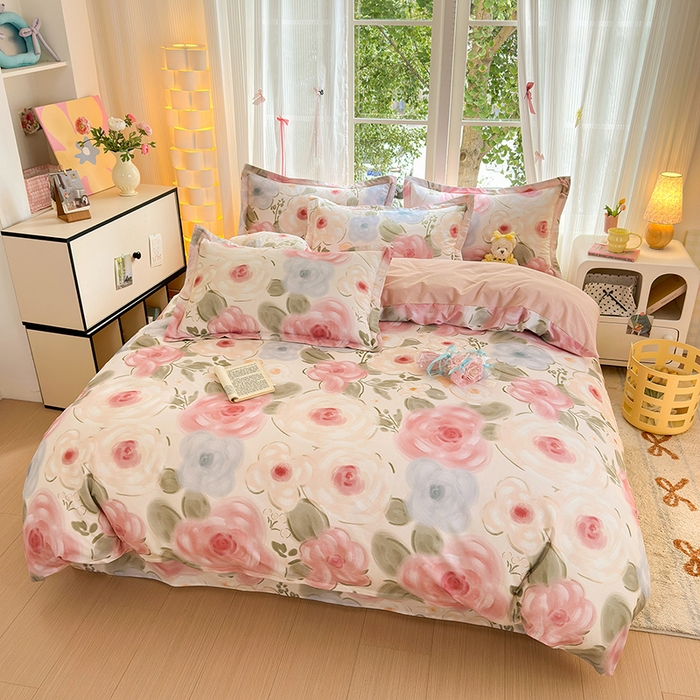 91家纺网 家纺一手货源 找家纺 拾物记 2025新款A类全棉纯棉加厚超柔磨毛四件套（提供 买家秀 质检报告和实验视频） 桃汐-粉