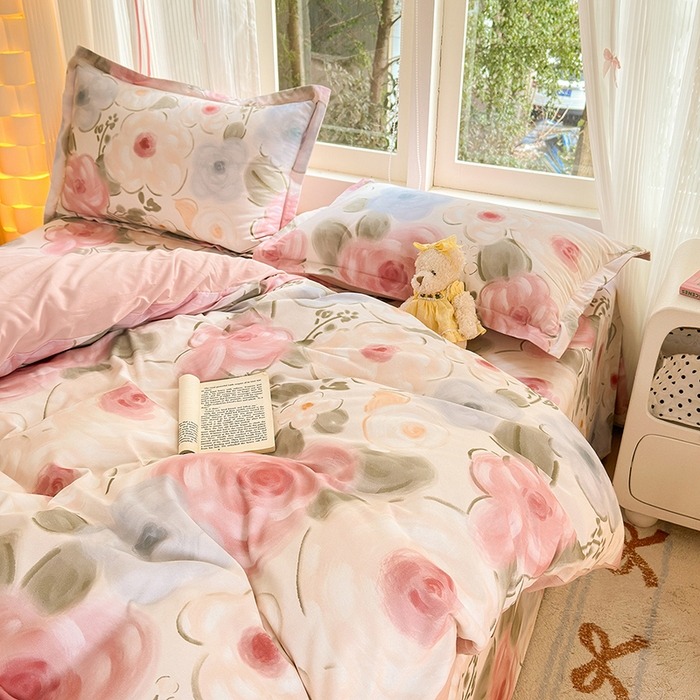 91家纺网 家纺一手货源 找家纺 拾物记 2025新款A类全棉纯棉加厚超柔磨毛四件套（提供 买家秀 质检报告和实验视频） 桃汐-粉