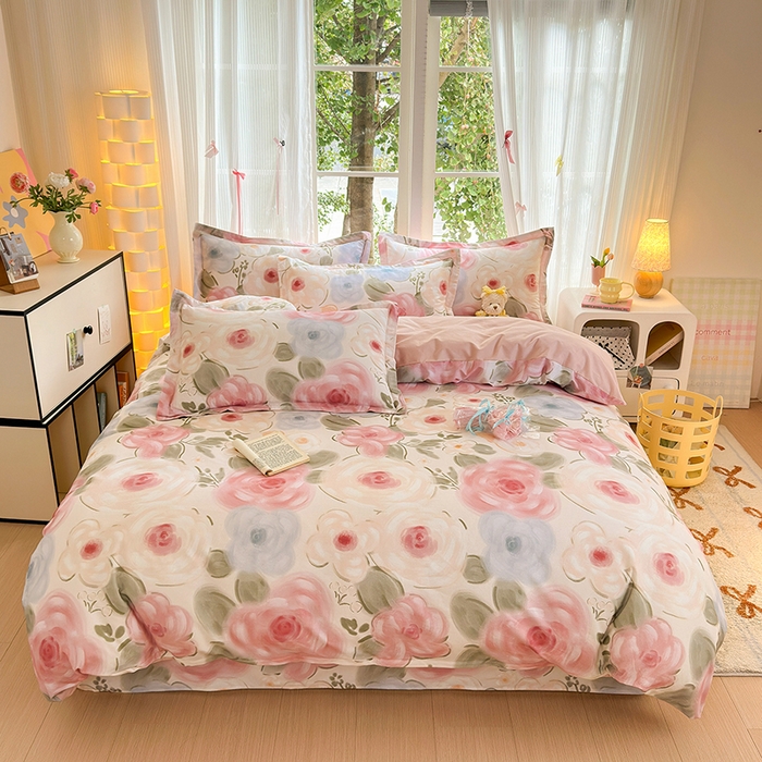 91家纺网 家纺一手货源 找家纺 拾物记 2025新款A类全棉纯棉加厚超柔磨毛四件套（提供 买家秀 质检报告和实验视频） 桃汐-粉