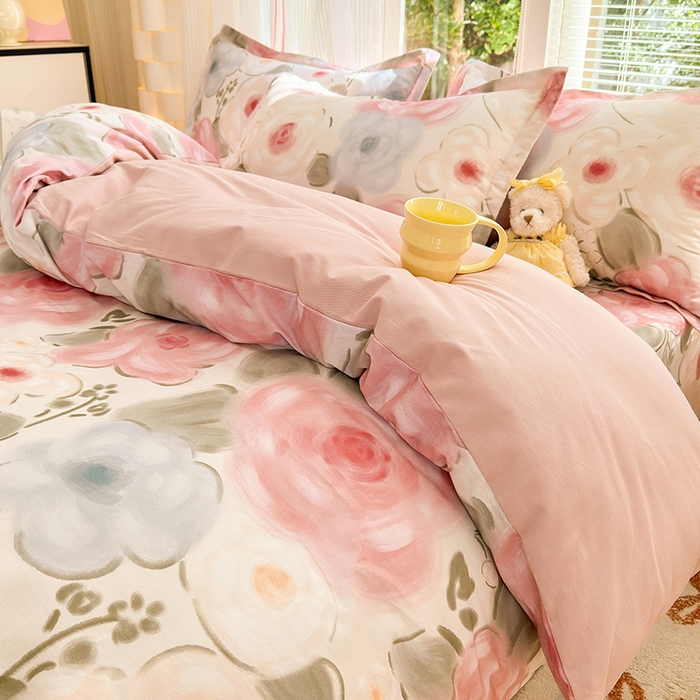 91家纺网 家纺一手货源 找家纺 拾物记 2025新款A类全棉纯棉加厚超柔磨毛四件套（提供 买家秀 质检报告和实验视频） 桃汐-粉