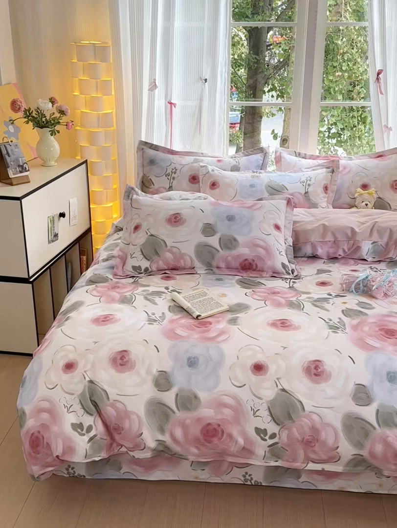 91家纺网 家纺一手货源 找家纺 拾物记 2025新款A类全棉纯棉加厚超柔磨毛四件套（提供 买家秀 质检报告和实验视频） 桃汐-粉