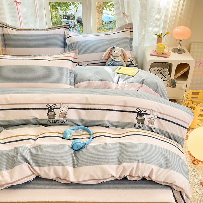 91家纺网 家纺一手货源 找家纺 拾物记 2025新款A类全棉纯棉加厚超柔磨毛四件套（提供 买家秀 质检报告和实验视频） 甜甜兔-蓝