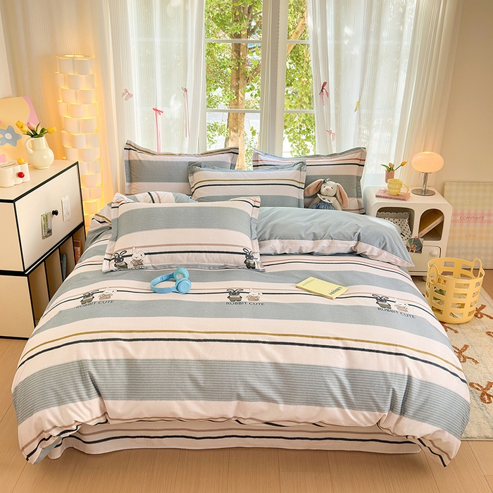 91家纺网 家纺一手货源 找家纺 拾物记 2025新款A类全棉纯棉加厚超柔磨毛四件套（提供 买家秀 质检报告和实验视频） 甜甜兔-蓝