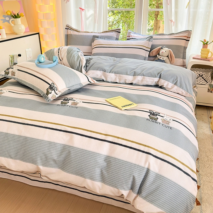 91家纺网 家纺一手货源 找家纺 拾物记 2025新款A类全棉纯棉加厚超柔磨毛四件套（提供 买家秀 质检报告和实验视频） 甜甜兔-蓝