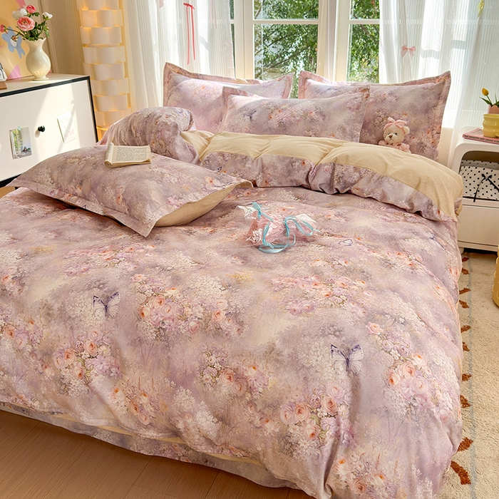 91家纺网 家纺一手货源 找家纺 拾物记 2025新款A类全棉纯棉加厚超柔磨毛四件套（提供 买家秀 质检报告和实验视频） 雾野花蝶