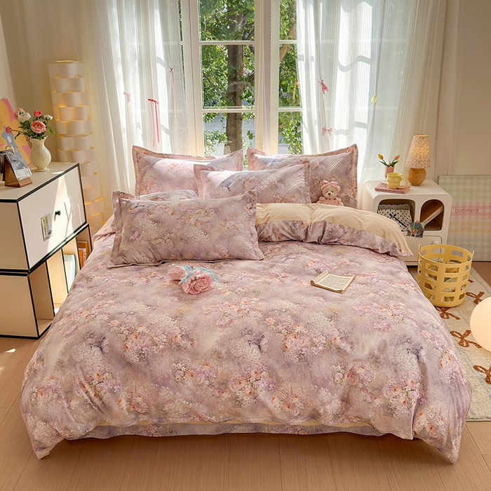 91家纺网 家纺一手货源 找家纺 拾物记 2025新款A类全棉纯棉加厚超柔磨毛四件套（提供 买家秀 质检报告和实验视频） 雾野花蝶