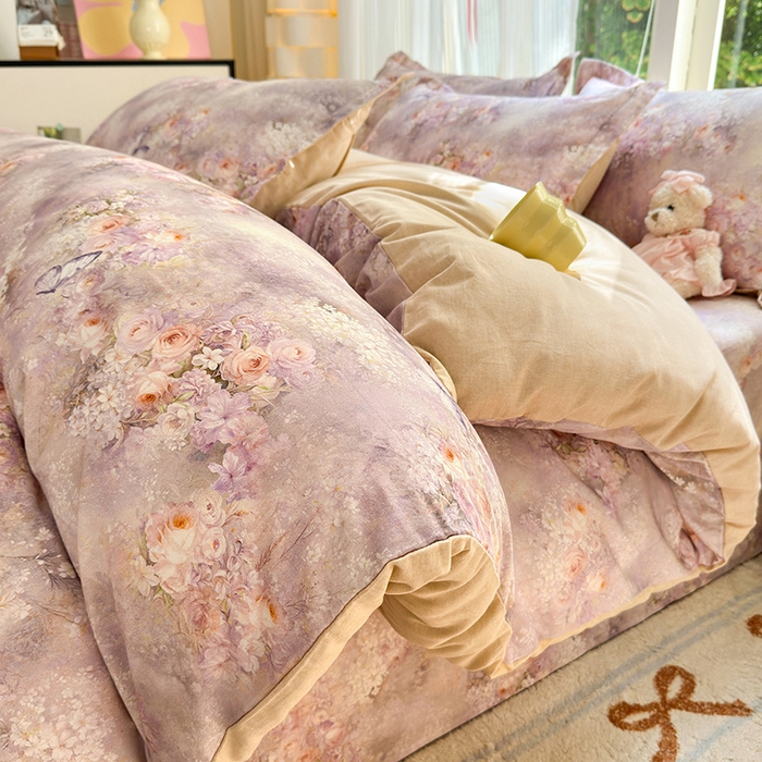 91家纺网 家纺一手货源 找家纺 拾物记 2025新款A类全棉纯棉加厚超柔磨毛四件套（提供 买家秀 质检报告和实验视频） 雾野花蝶