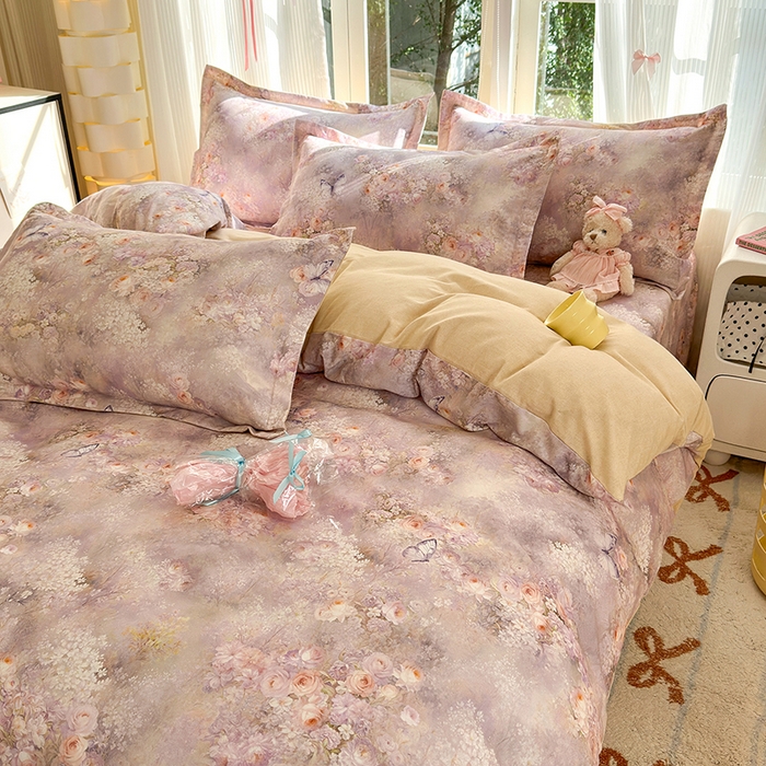 91家纺网 家纺一手货源 找家纺 拾物记 2025新款A类全棉纯棉加厚超柔磨毛四件套（提供 买家秀 质检报告和实验视频） 雾野花蝶