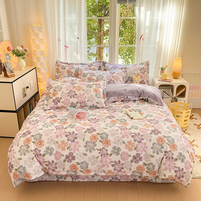 91家纺网 家纺一手货源 找家纺 拾物记 2025新款A类全棉纯棉加厚超柔磨毛四件套（提供 买家秀 质检报告和实验视频） 忆甜米紫