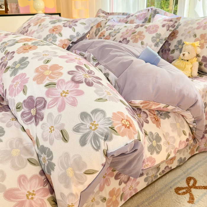 91家纺网 家纺一手货源 找家纺 拾物记 2025新款A类全棉纯棉加厚超柔磨毛四件套（提供 买家秀 质检报告和实验视频） 忆甜米紫