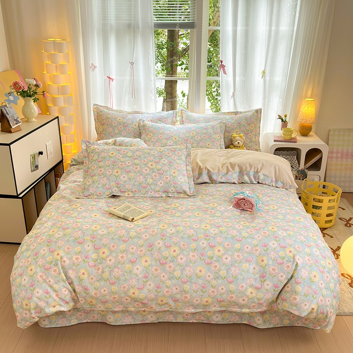 91家纺网 家纺一手货源 找家纺 拾物记 2025新款A类全棉纯棉加厚超柔磨毛四件套（提供 买家秀 质检报告和实验视频） 樱絮仙踪-兰