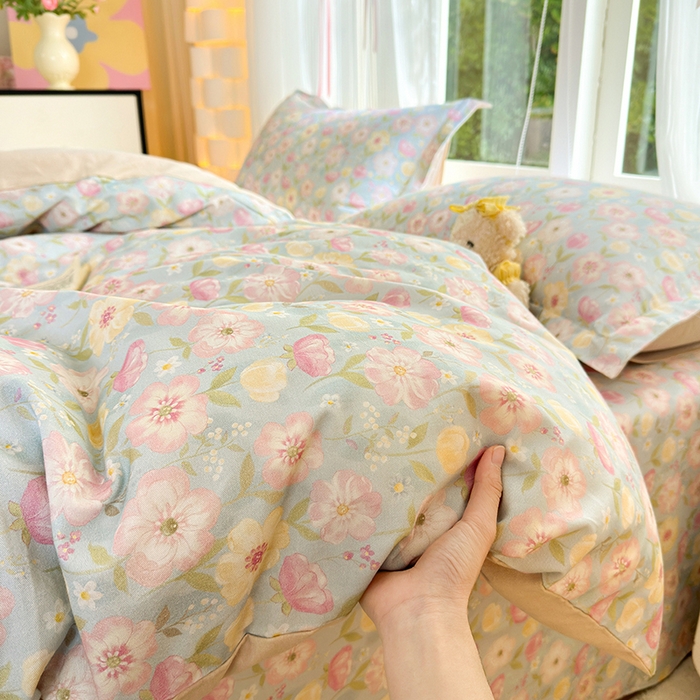 91家纺网 家纺一手货源 找家纺 拾物记 2025新款A类全棉纯棉加厚超柔磨毛四件套（提供 买家秀 质检报告和实验视频） 樱絮仙踪-兰