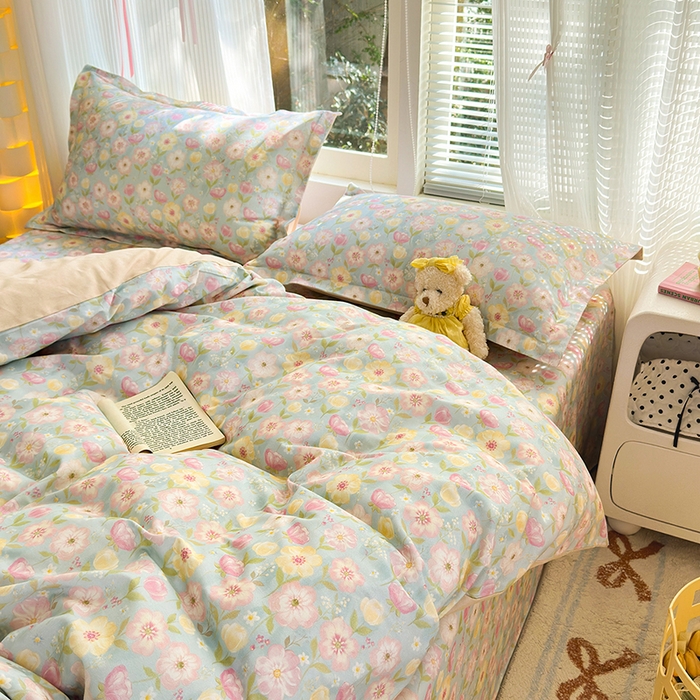 91家纺网 家纺一手货源 找家纺 拾物记 2025新款A类全棉纯棉加厚超柔磨毛四件套（提供 买家秀 质检报告和实验视频） 樱絮仙踪-兰