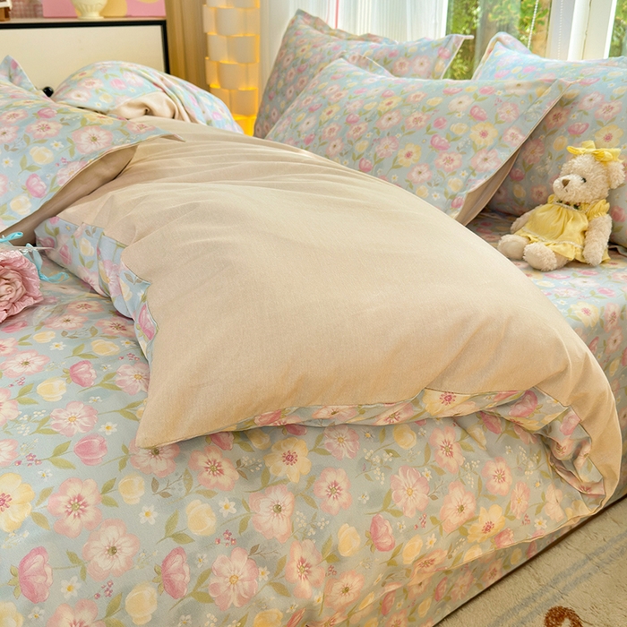 91家纺网 家纺一手货源 找家纺 拾物记 2025新款A类全棉纯棉加厚超柔磨毛四件套（提供 买家秀 质检报告和实验视频） 樱絮仙踪-兰