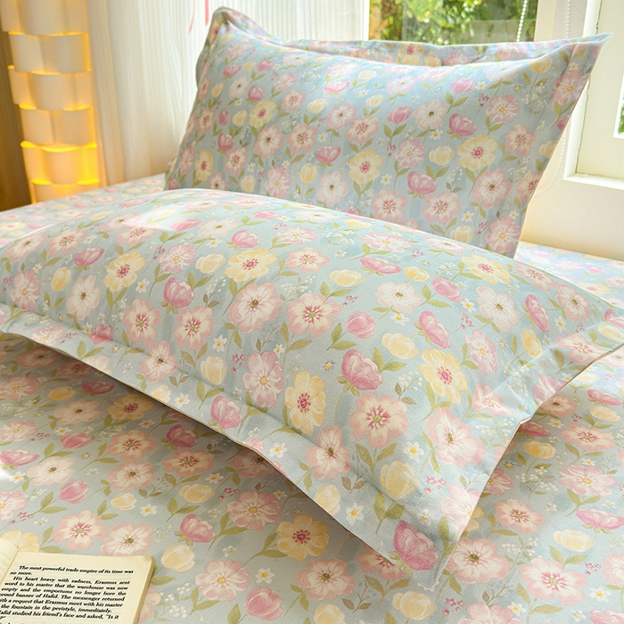 91家纺网 家纺一手货源 找家纺 拾物记 2025新款A类全棉纯棉加厚超柔磨毛四件套（提供 买家秀 质检报告和实验视频） 樱絮仙踪-兰