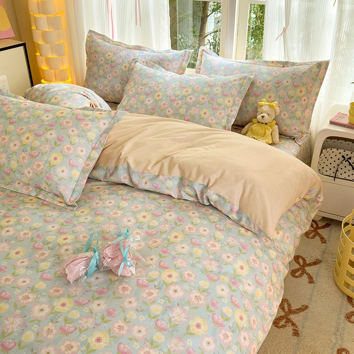 91家纺网 家纺一手货源 找家纺 拾物记 2025新款A类全棉纯棉加厚超柔磨毛四件套（提供 买家秀 质检报告和实验视频） 樱絮仙踪-兰