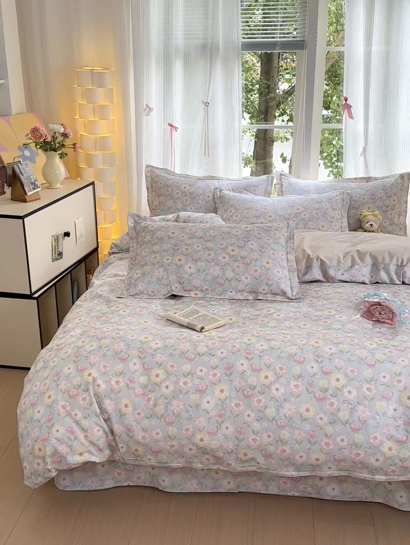 91家纺网 家纺一手货源 找家纺 拾物记 2025新款A类全棉纯棉加厚超柔磨毛四件套（提供 买家秀 质检报告和实验视频） 樱絮仙踪-兰