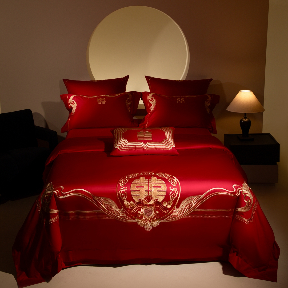 91家纺网 家纺一手货源 找家纺 （总）佳汐蓝家纺 2025新款100支全棉刺绣婚庆四件套-喜漾