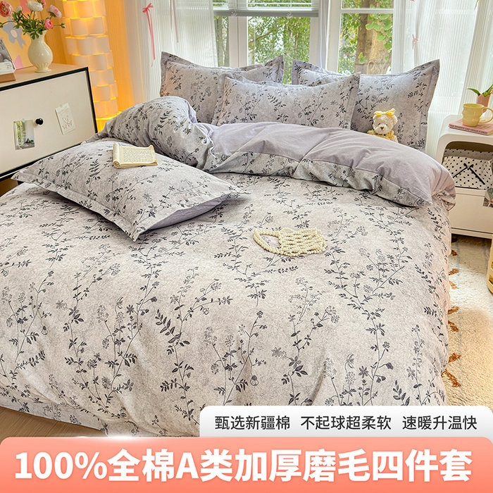 拾物记 2025新款A类全棉纯棉加厚超柔磨毛四件套（提供 买家秀 质检报告和实验视频） 织梦-灰