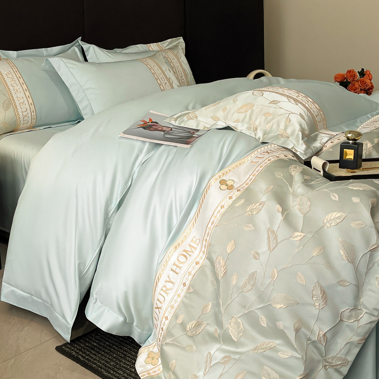 91家纺网 家纺一手货源 找家纺 （总）女子家纺 2025新款A类亲肤棉刺绣拼接四件套-诺言系列