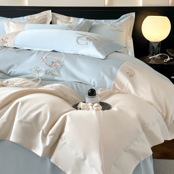 91家纺网 家纺一手货源 找家纺 （总）女子家纺 2025新款A类亲肤棉刺绣系列四件套-邂逅系列