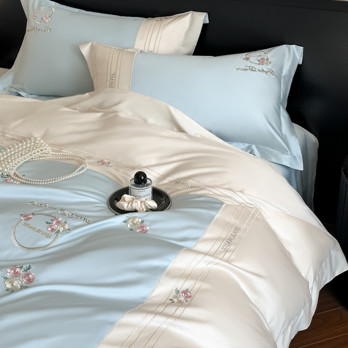 91家纺网 家纺一手货源 找家纺 （总）女子家纺 2025新款A类亲肤棉刺绣系列四件套-邂逅系列